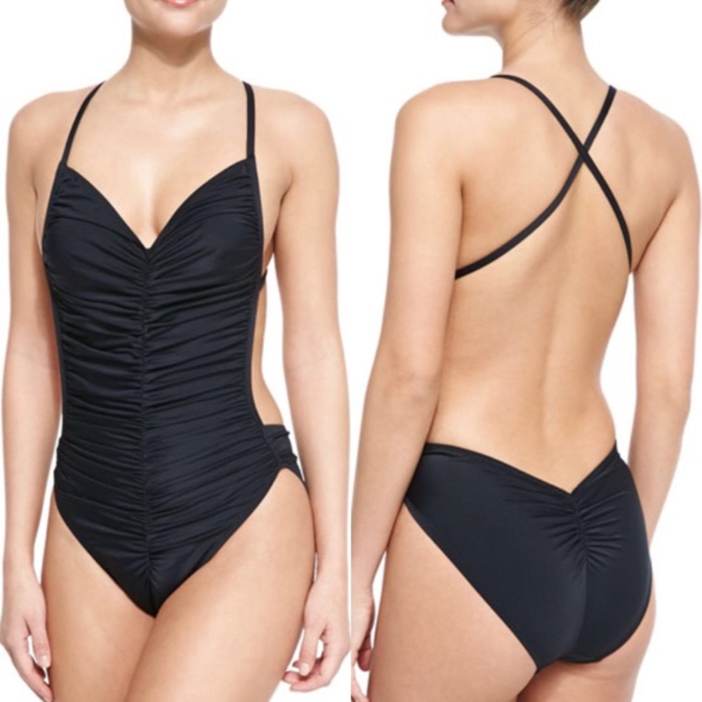 Norma Kamali Black Ruched One Piece Swimsuit